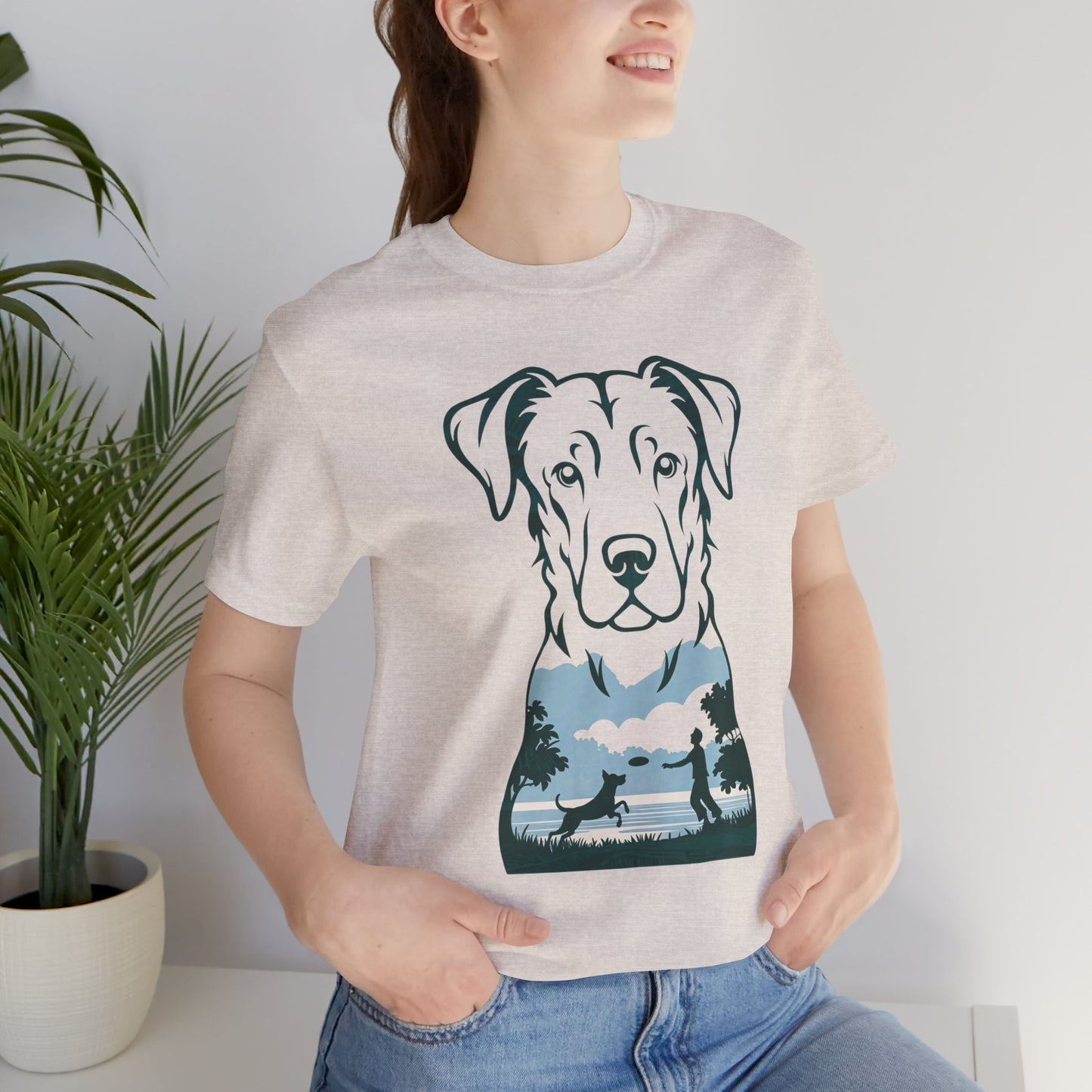 Minimalist Dog Silhouette T-Shirt for Dog Lovers | "Playful Pet Scene in Artistic Design" - Unisex Tee