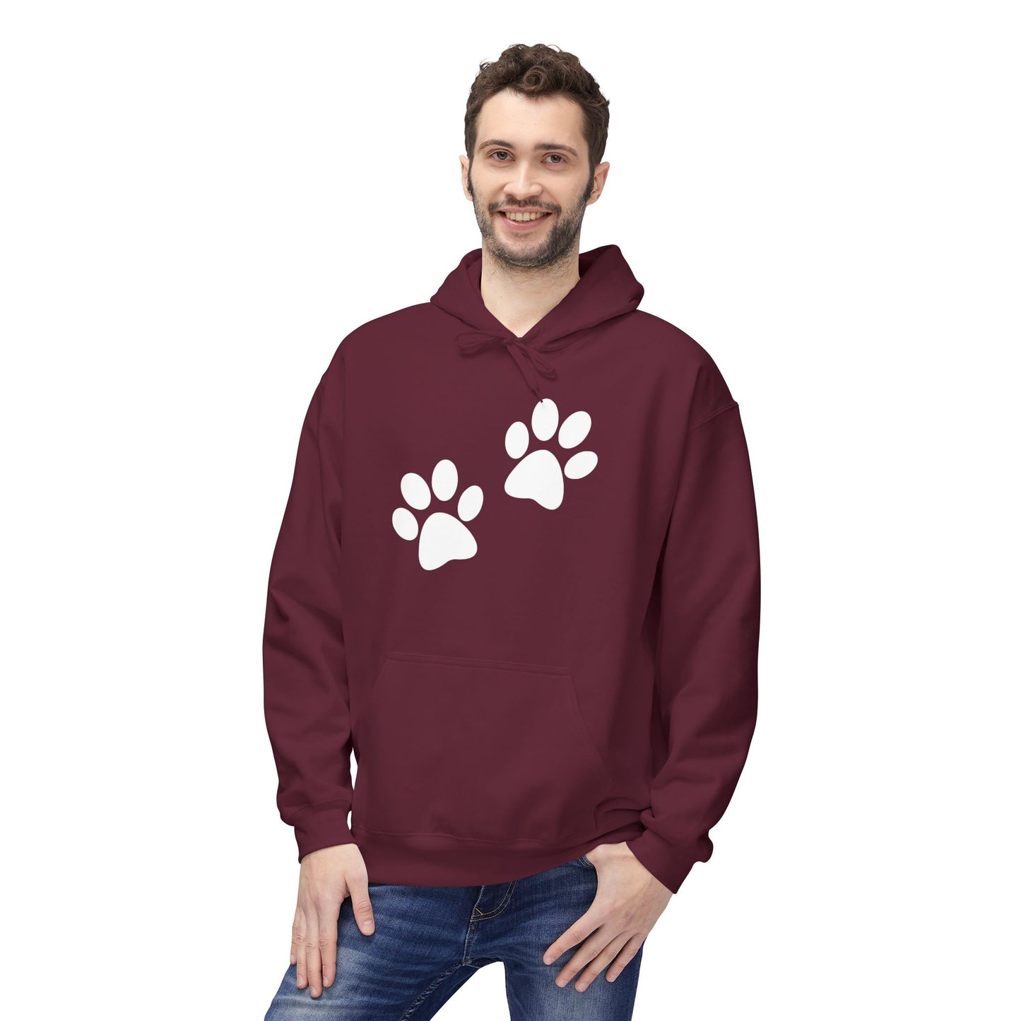 Front Dog Paw Printed and Back "Sorry I Have Plans With My Dog" Printed Unisex Fleece Hoodie