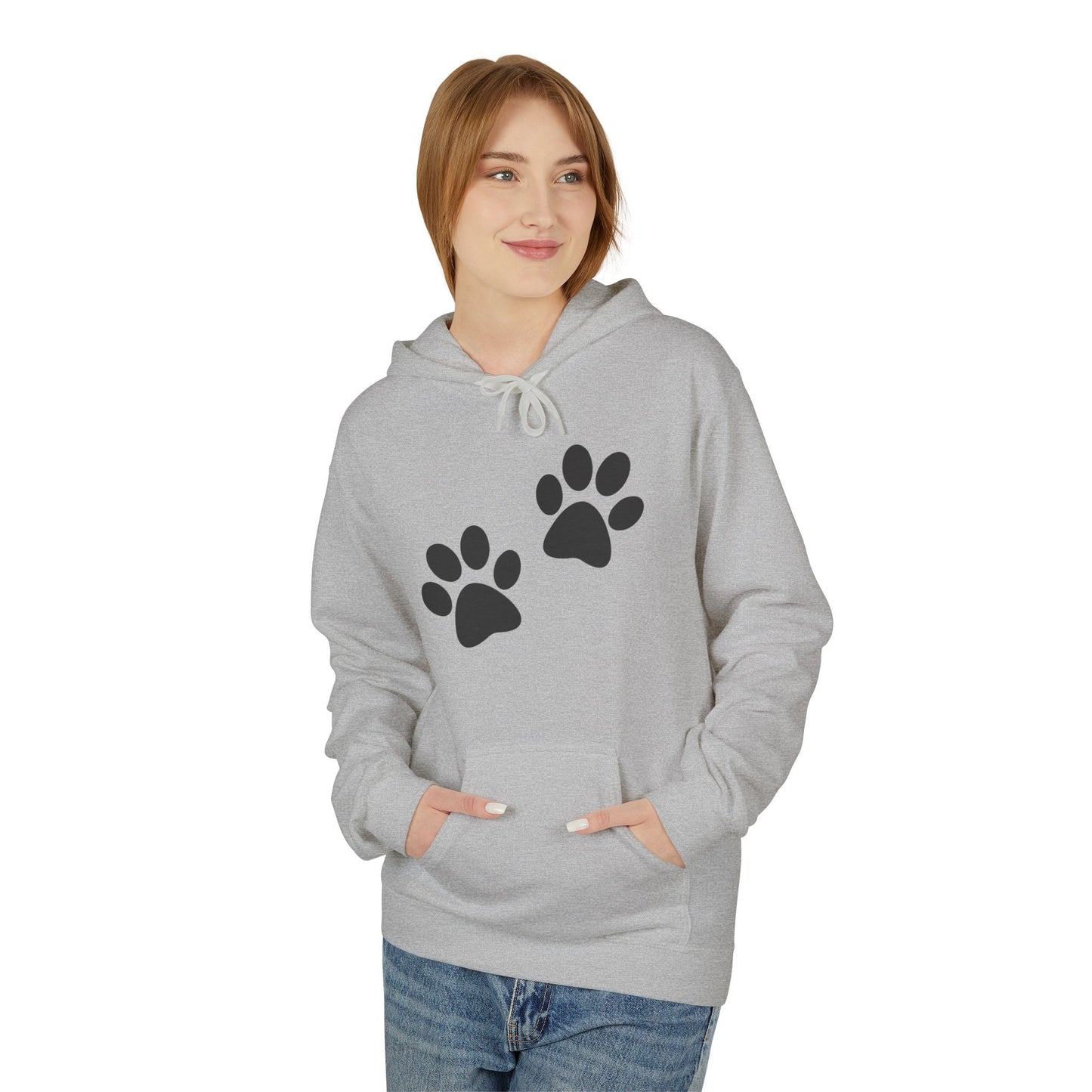 Front Dog Paw Printed and Back "Sorry I Have Plans With My Dog" Printed Unisex Fleece Hoodie