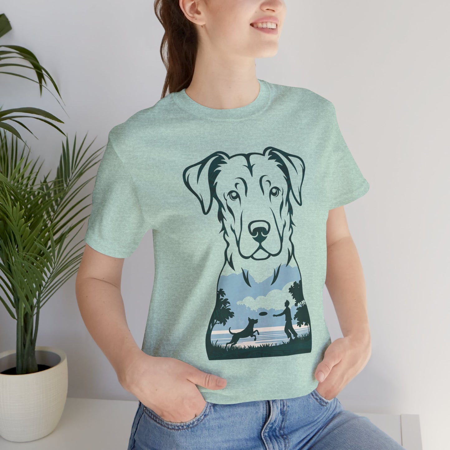 Minimalist Dog Silhouette T-Shirt for Dog Lovers | "Playful Pet Scene in Artistic Design" - Unisex Tee