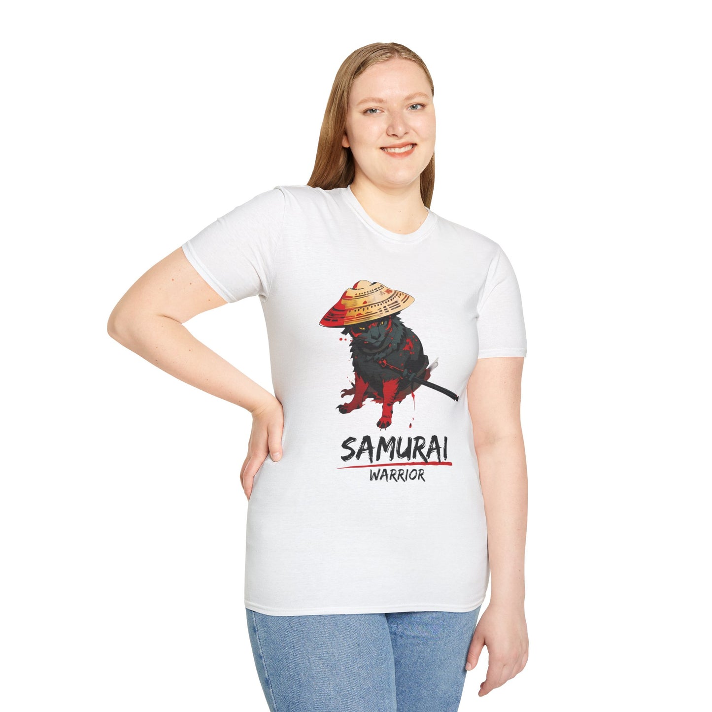 Samurai Cat Printed T-Shirt for Cat Lovers - Softstyle T-Shirt for Pet Lovers