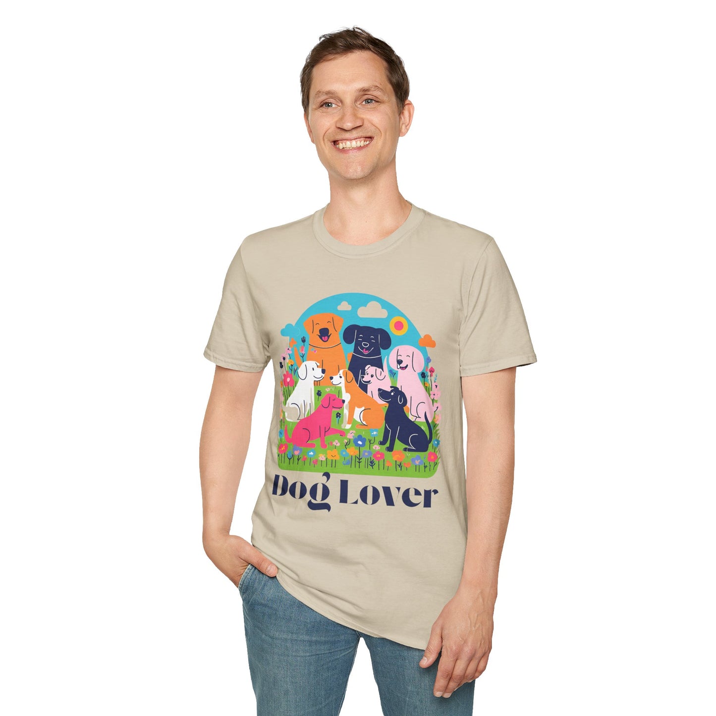 Artistic Design T-Shirt for Dog Lovers - Multiple Dogs Printed Tee for Pet Lovers