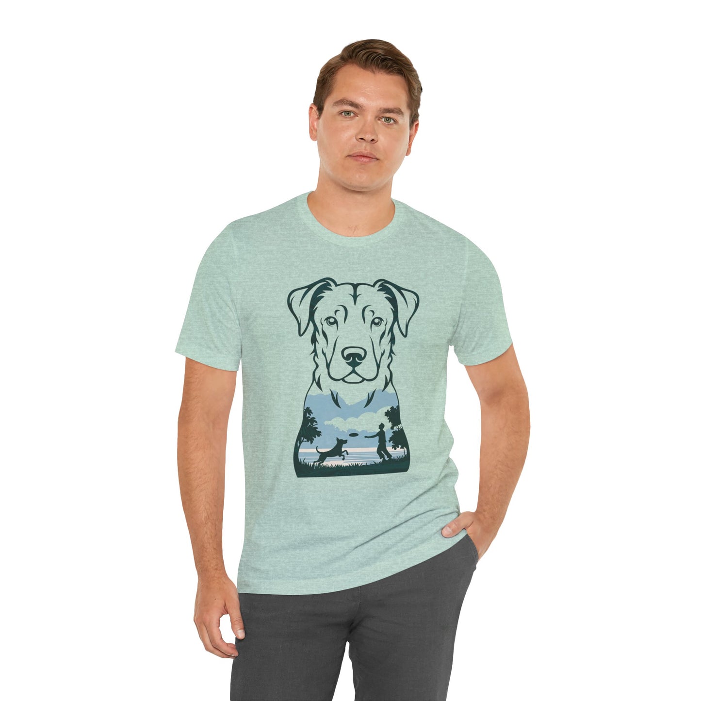 Minimalist Dog Silhouette T-Shirt for Dog Lovers | "Playful Pet Scene in Artistic Design" - Unisex Tee