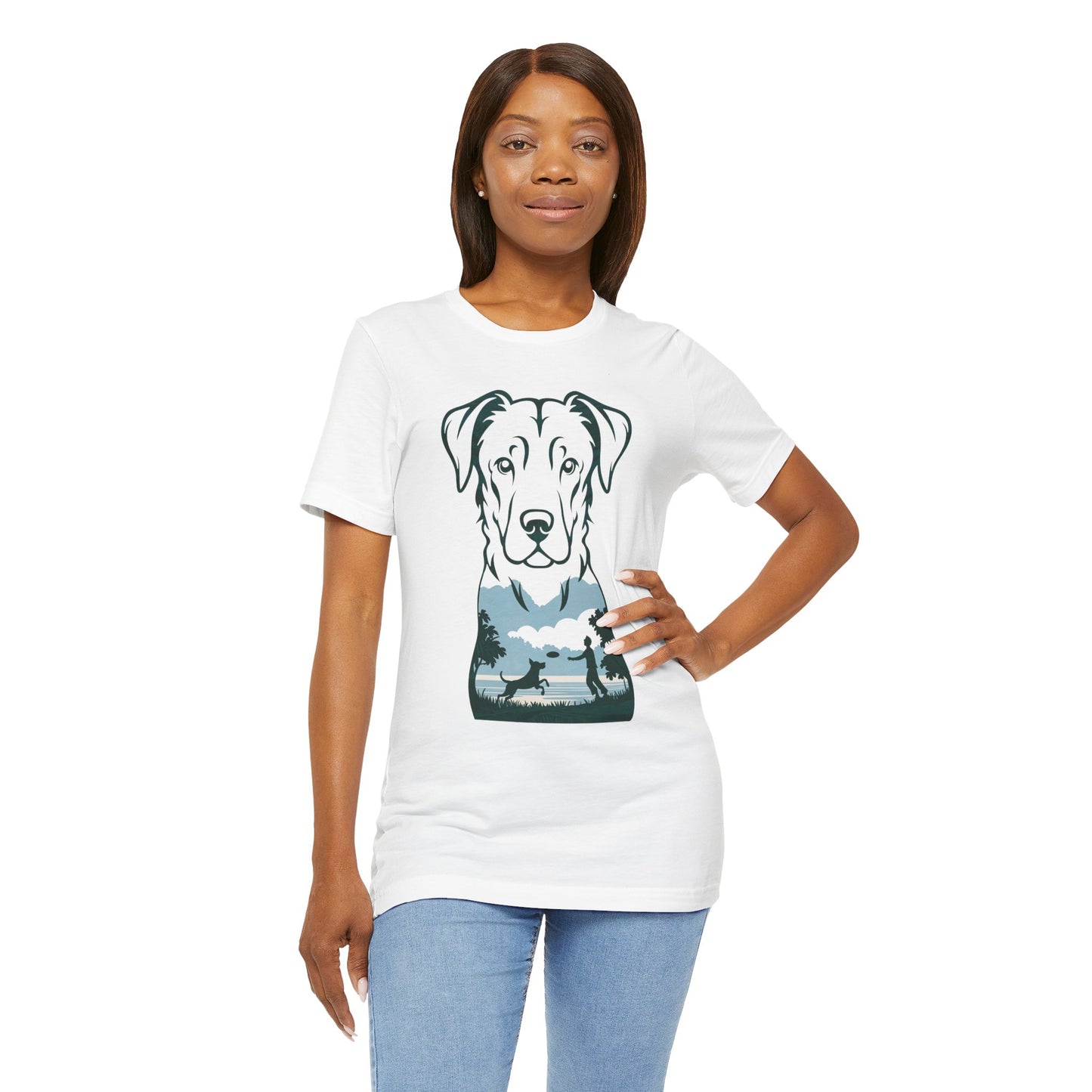 Minimalist Dog Silhouette T-Shirt for Dog Lovers | "Playful Pet Scene in Artistic Design" - Unisex Tee