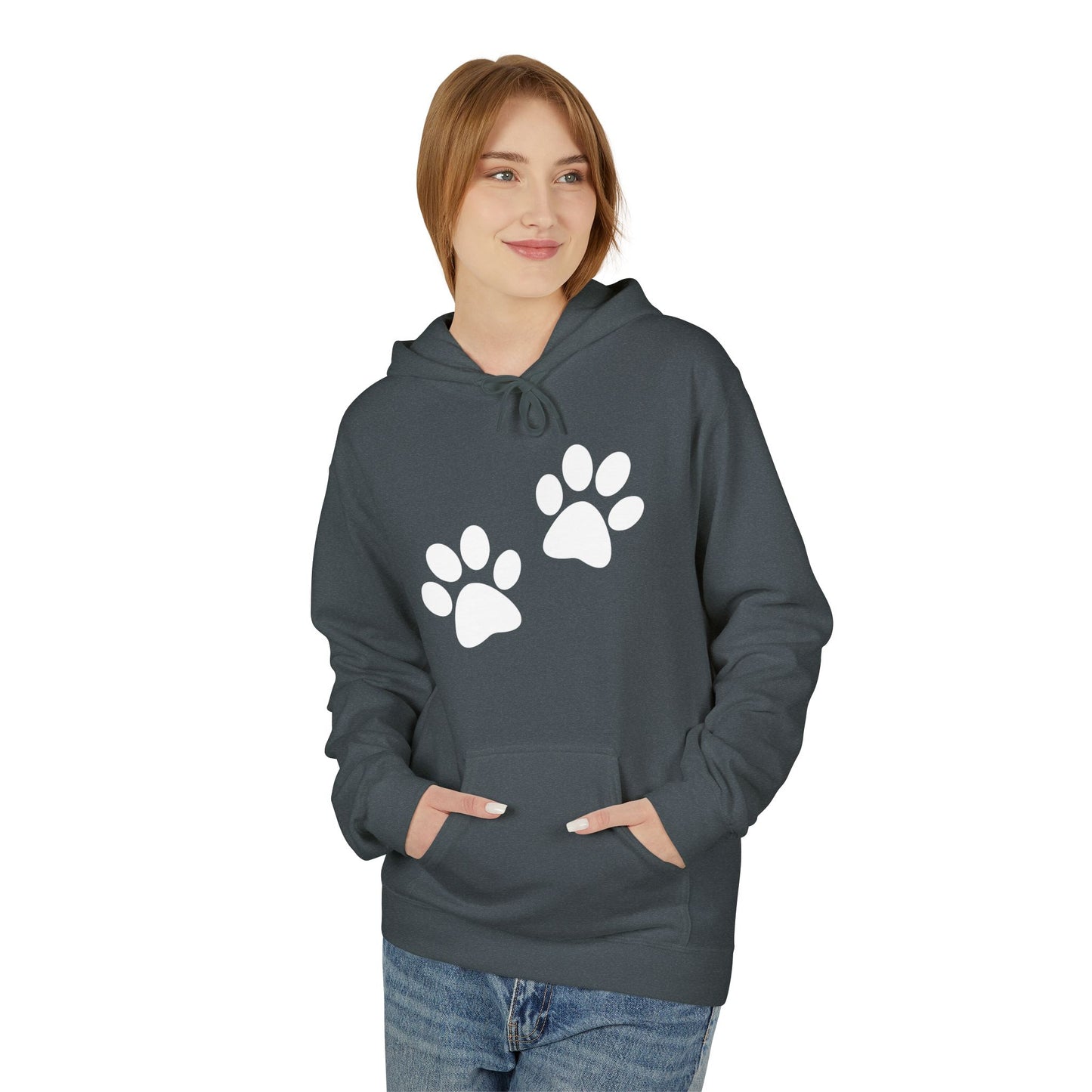 Front Dog Paw Printed and Back "When I Needed A Hand I Found A Paw " Printed Unisex Fleece Hoodie