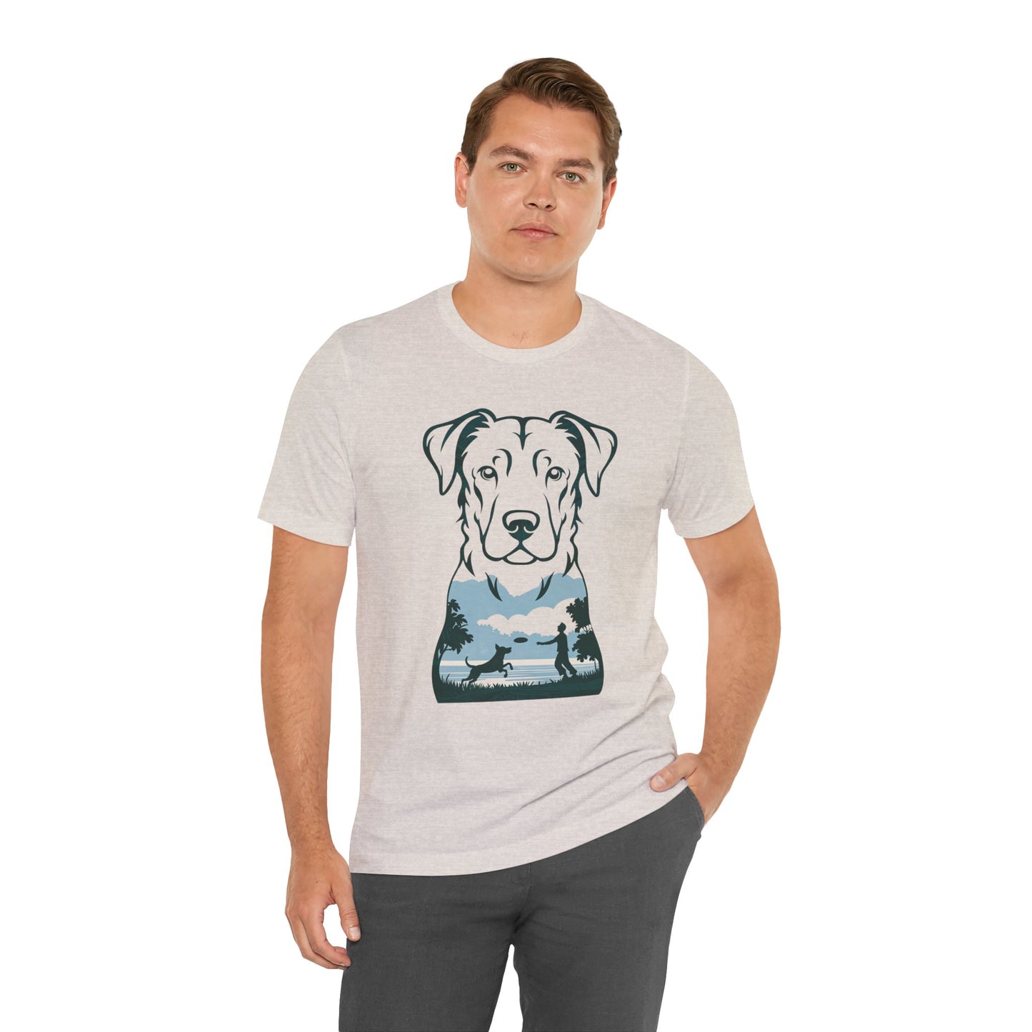 Minimalist Dog Silhouette T-Shirt for Dog Lovers | "Playful Pet Scene in Artistic Design" - Unisex Tee