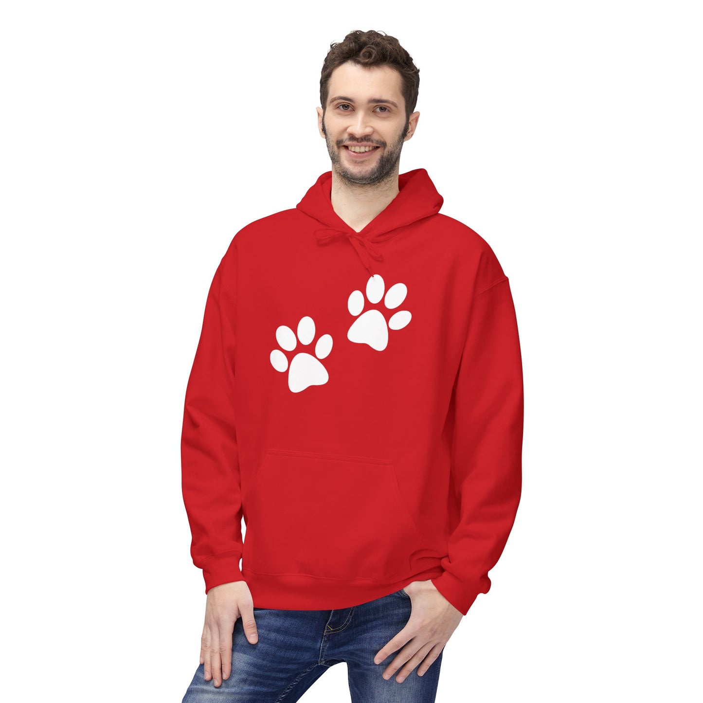 Front Dog Paw Printed and Back "When I Needed A Hand I Found A Paw " Printed Unisex Fleece Hoodie