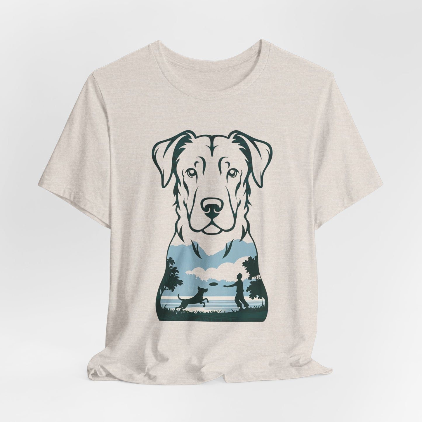 Minimalist Dog Silhouette T-Shirt for Dog Lovers | "Playful Pet Scene in Artistic Design" - Unisex Tee