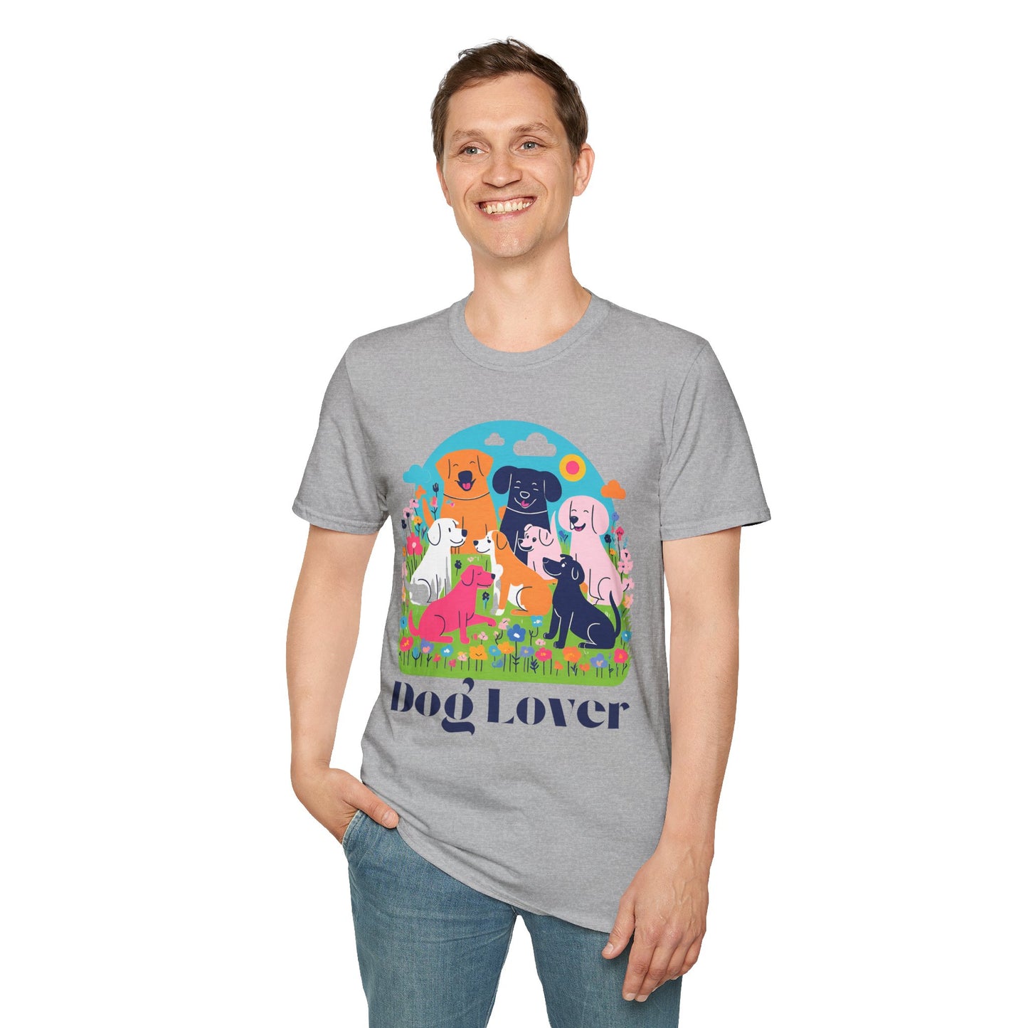 Artistic Design T-Shirt for Dog Lovers - Multiple Dogs Printed Tee for Pet Lovers