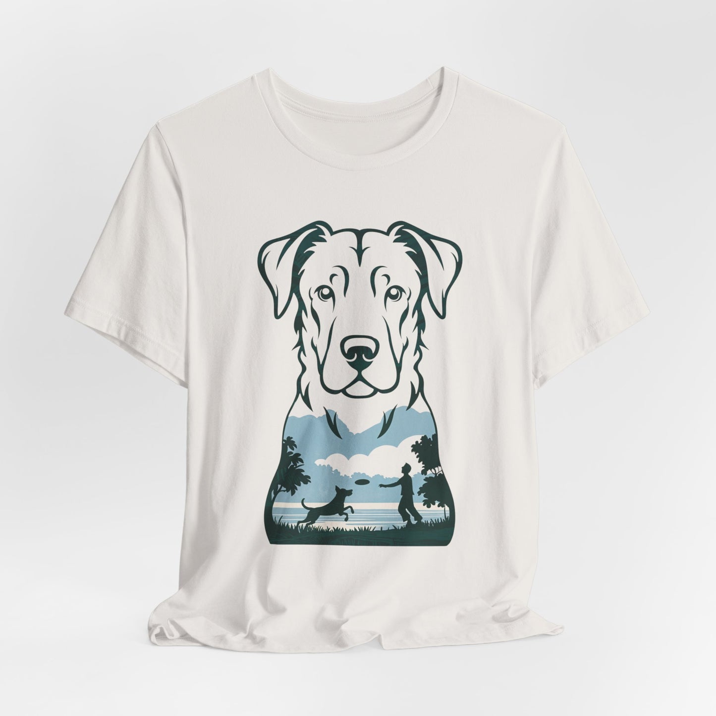 Minimalist Dog Silhouette T-Shirt for Dog Lovers | "Playful Pet Scene in Artistic Design" - Unisex Tee