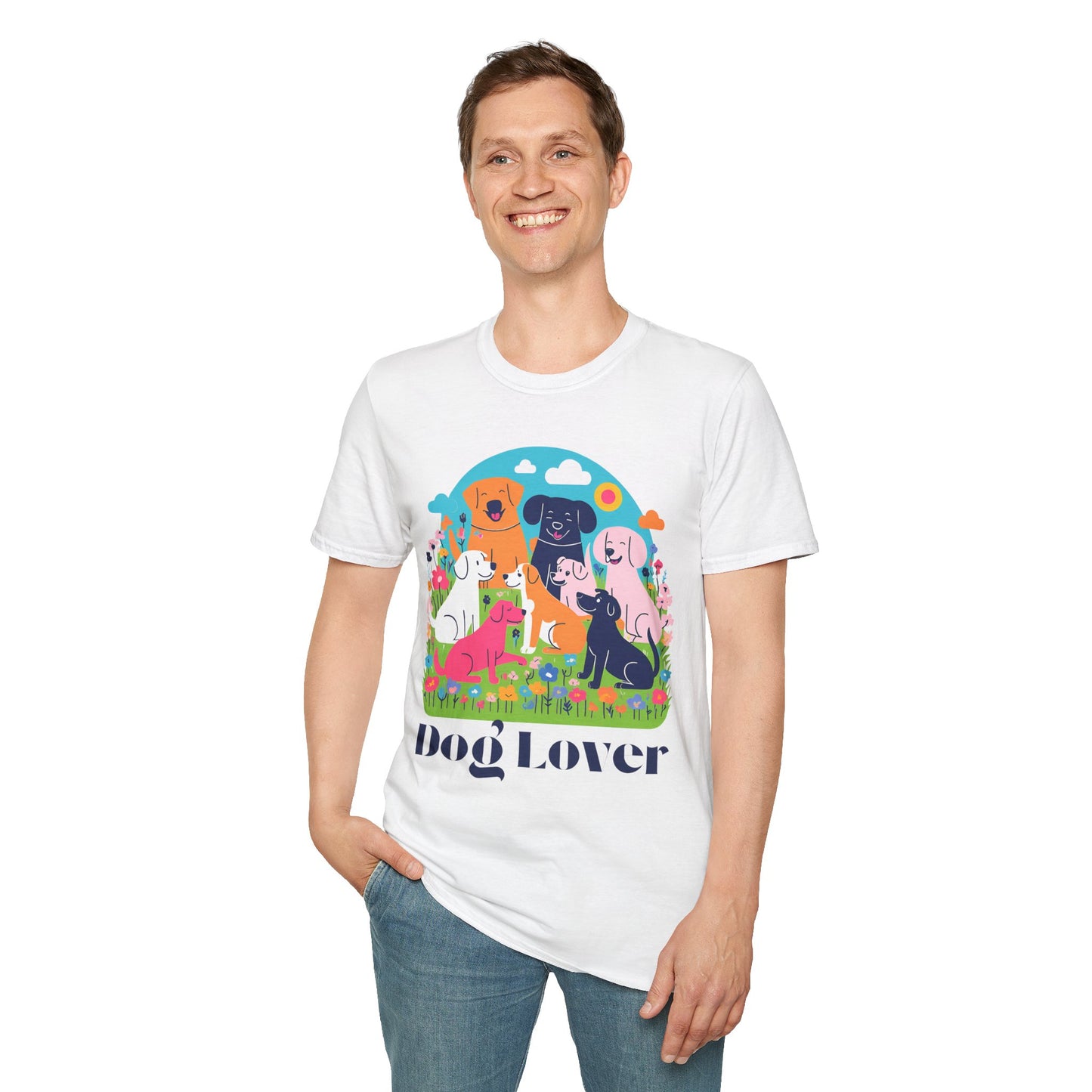 Artistic Design T-Shirt for Dog Lovers - Multiple Dogs Printed Tee for Pet Lovers