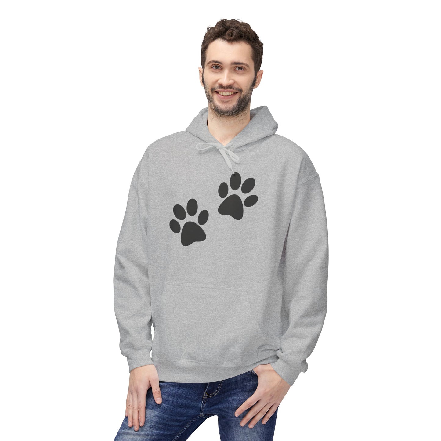 Front Dog Paw Printed and Back "When I Needed A Hand I Found A Paw " Printed Unisex Fleece Hoodie