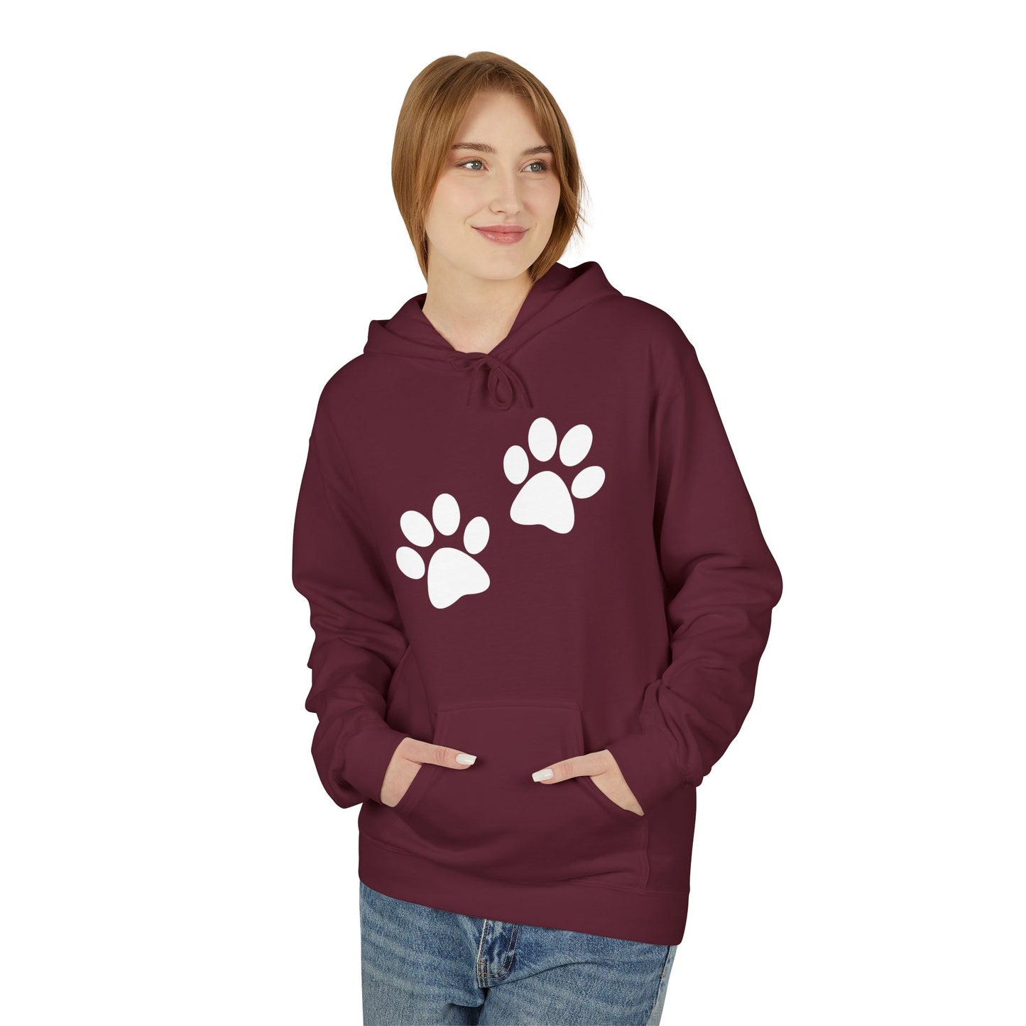 Front Dog Paw Printed and Back "When I Needed A Hand I Found A Paw " Printed Unisex Fleece Hoodie