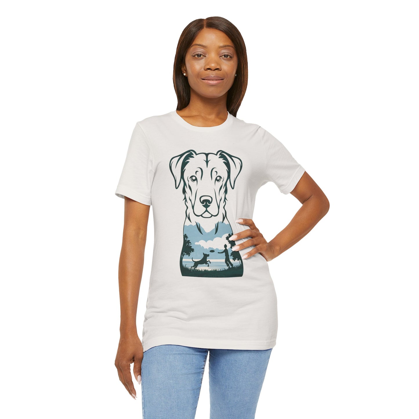 Minimalist Dog Silhouette T-Shirt for Dog Lovers | "Playful Pet Scene in Artistic Design" - Unisex Tee