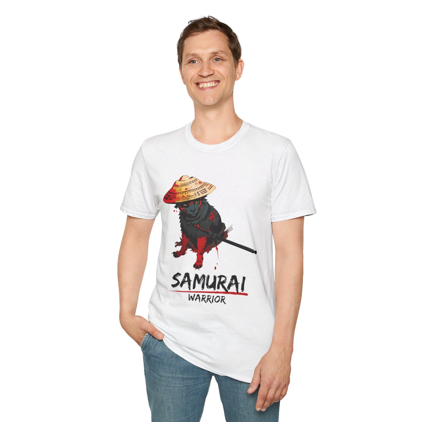 Samurai Cat Printed T-Shirt for Cat Lovers - Softstyle T-Shirt for Pet Lovers