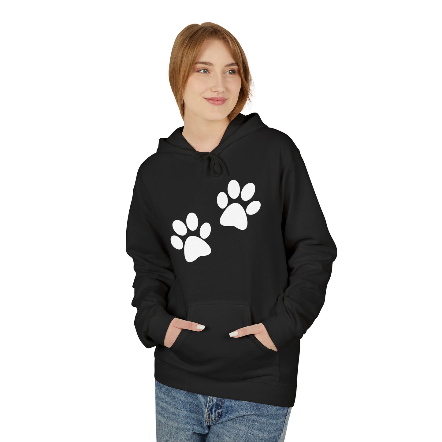 Front Dog Paw Printed and Back "Sorry I Have Plans With My Dog" Printed Unisex Fleece Hoodie