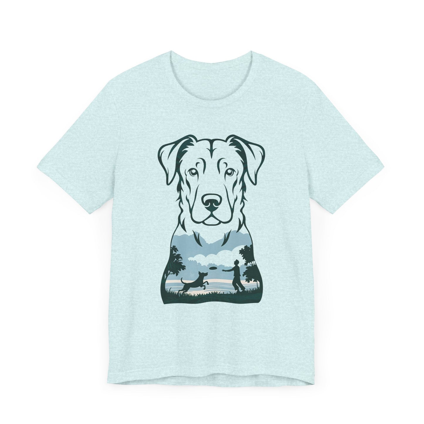 Minimalist Dog Silhouette T-Shirt for Dog Lovers | "Playful Pet Scene in Artistic Design" - Unisex Tee