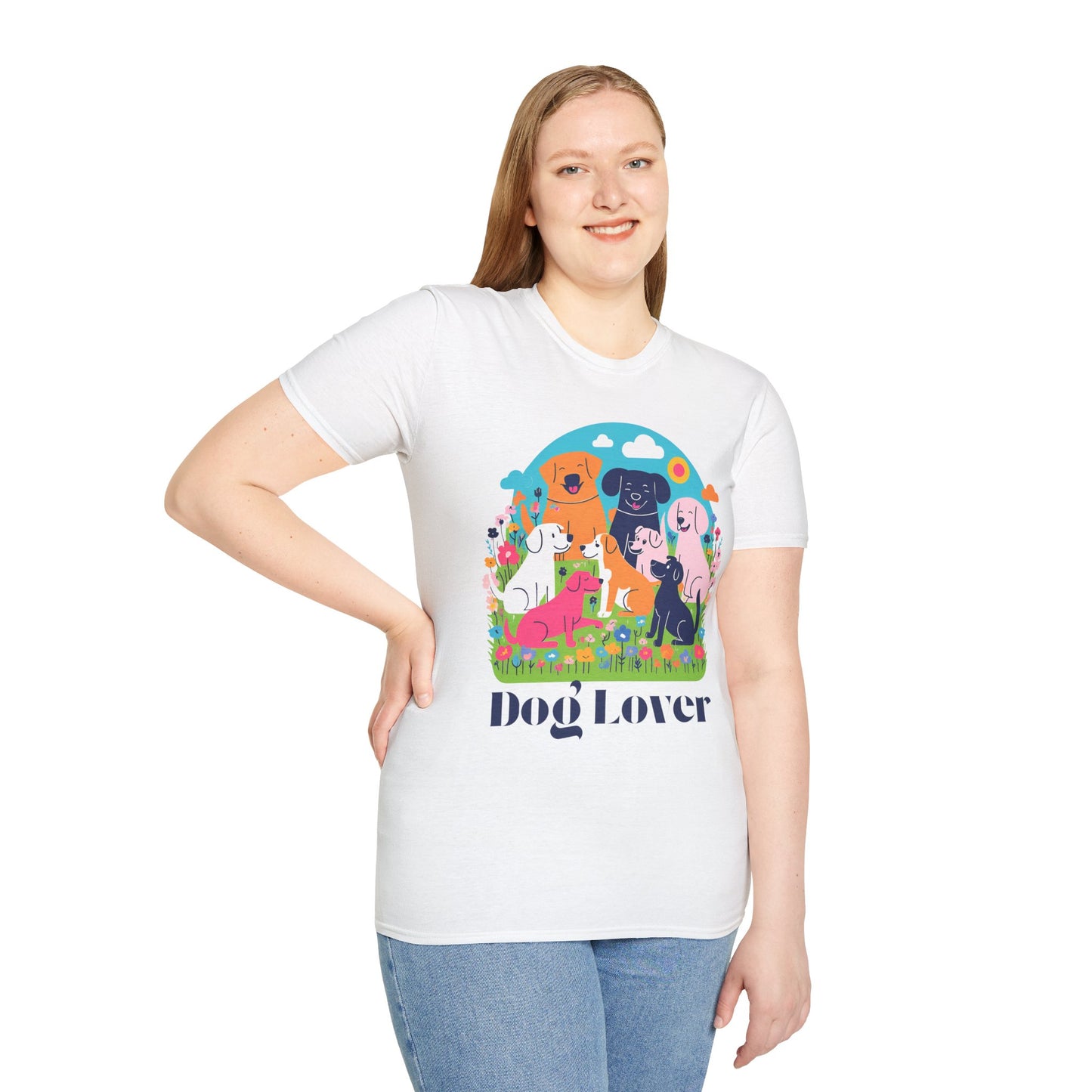 Artistic Design T-Shirt for Dog Lovers - Multiple Dogs Printed Tee for Pet Lovers