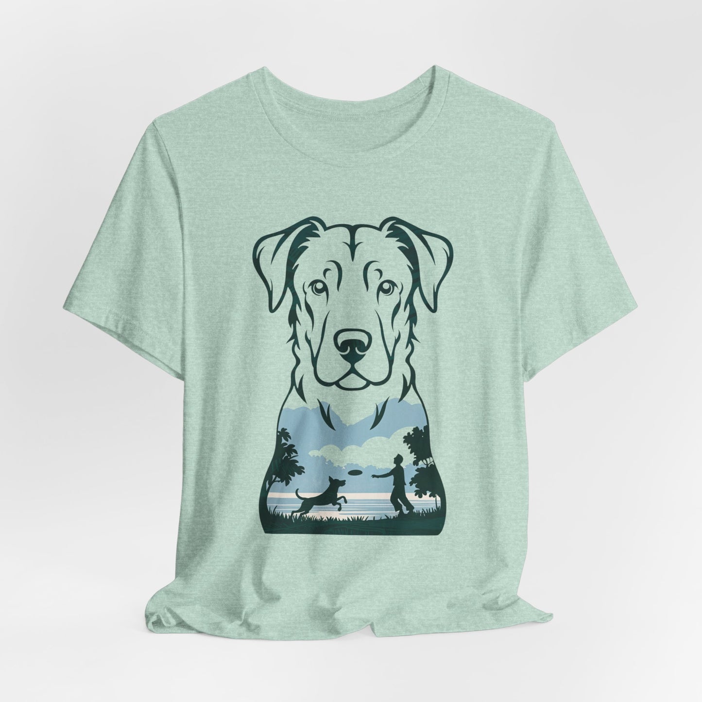 Minimalist Dog Silhouette T-Shirt for Dog Lovers | "Playful Pet Scene in Artistic Design" - Unisex Tee