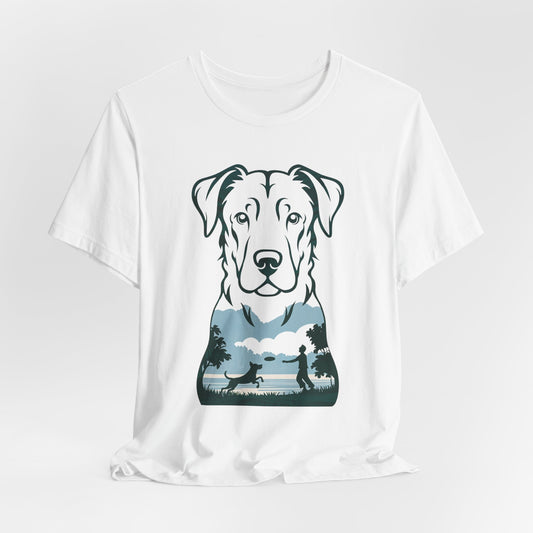 Minimalist Dog Silhouette T-Shirt for Dog Lovers | "Playful Pet Scene in Artistic Design" - Unisex Tee