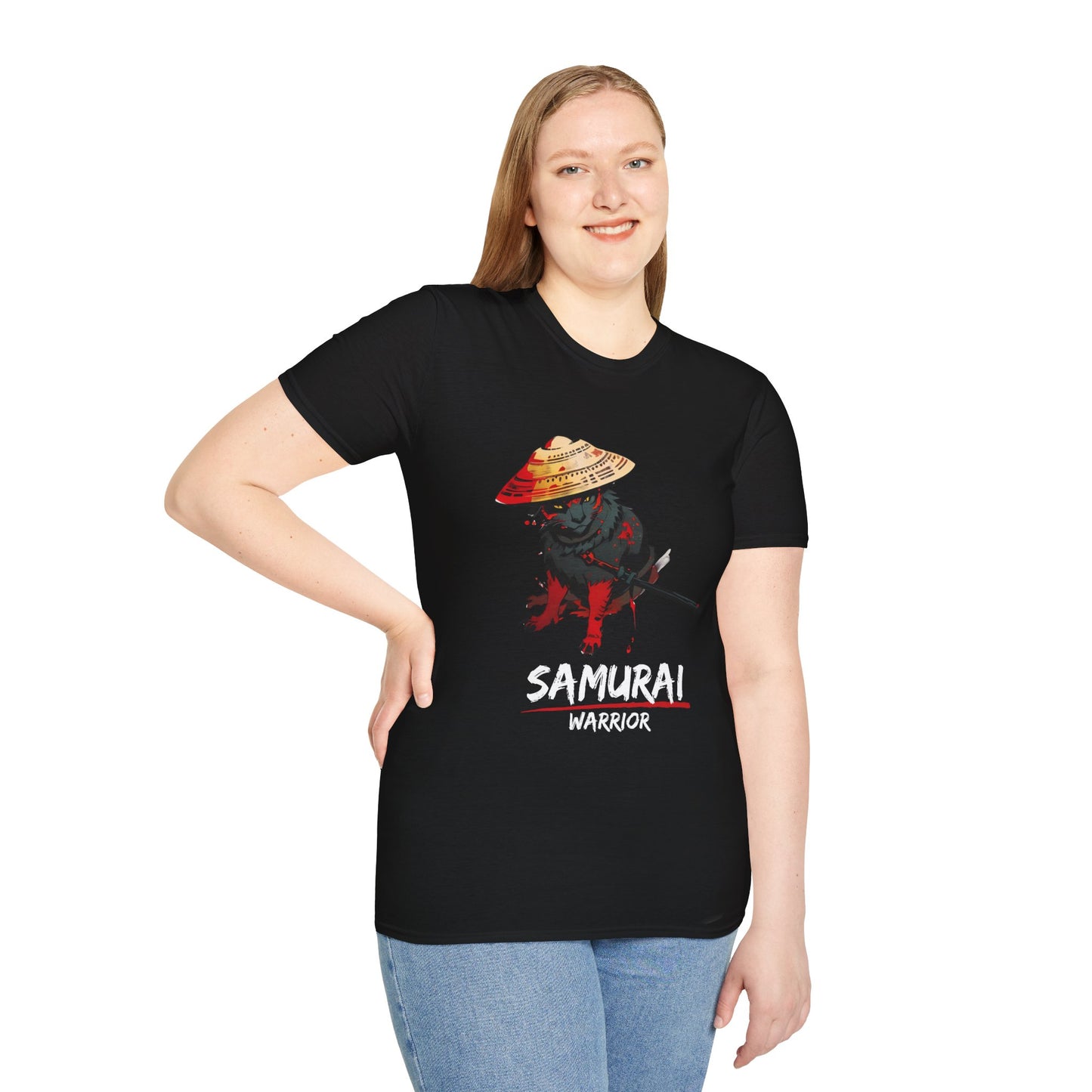 Samurai Cat Printed T-Shirt for Cat Lovers - Softstyle T-Shirt for Pet Lovers