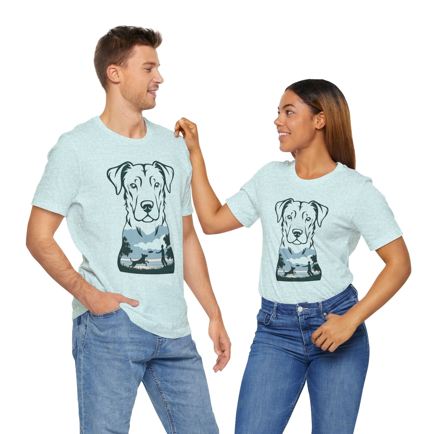 Minimalist Dog Silhouette T-Shirt for Dog Lovers | "Playful Pet Scene in Artistic Design" - Unisex Tee