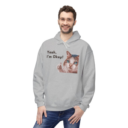 Yeah, I'm Okay! Meme Hoodie For Cat Lovers | Printed Unisex Fleece Hoodie for Cat Lovers